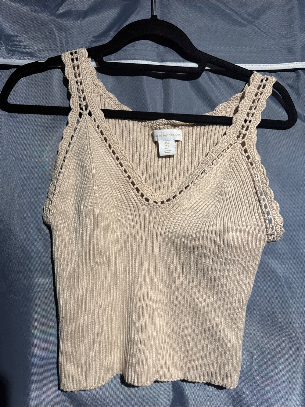 House of Harlow Beige Crochet-Trim Ribbed Tank
